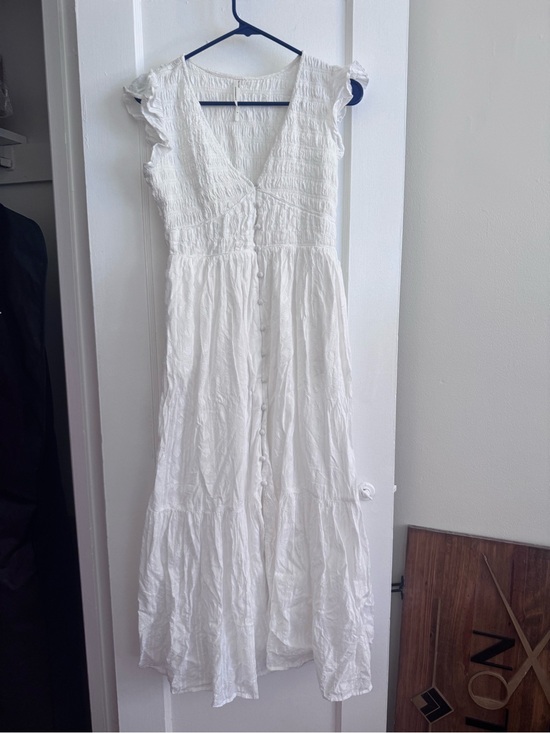 Anthropologie Dresses & Skirts - Anthropologie White Button-Down V-Neck Maxi Dress with Ruffle Caps